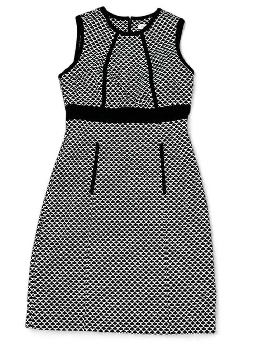 Calvin Klein Black & White Patterned Midi Sheath Dress